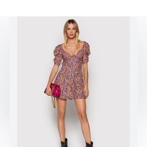 For Love and Lemons Claude Puff Sleeve Cutouts Mini Dress